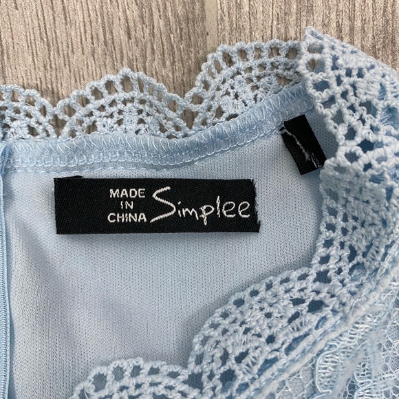 Simplee light blue sleeveless dress sheer lace bodice layered tulle skirt S/M - Picture 6 of 11